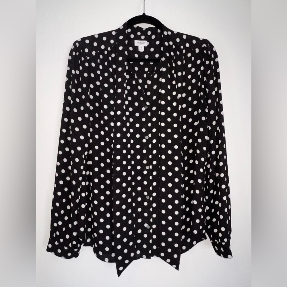 J. Crew Factory Long Sleeve Dot Drapey Tie-Neck Top